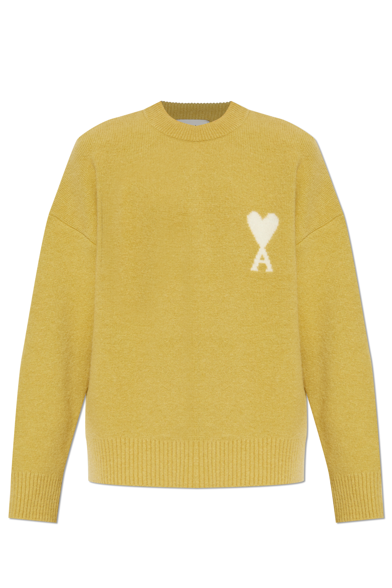 Ami Alexandre Mattiussi Yellow Wool Sweater With Logo