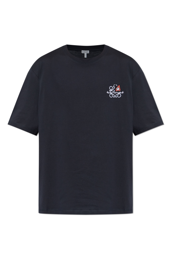 Loewe Navy Blue T-Shirt With Embroidered Logo