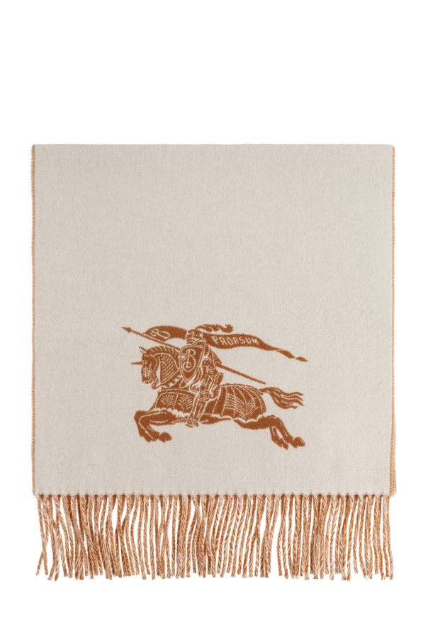 Burberry Cream Cashmere Scarf With Logo