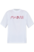Marni White T-Shirt With A Logo And Velvet Finish