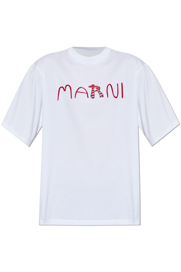 Marni White T-Shirt With A Logo And Velvet Finish