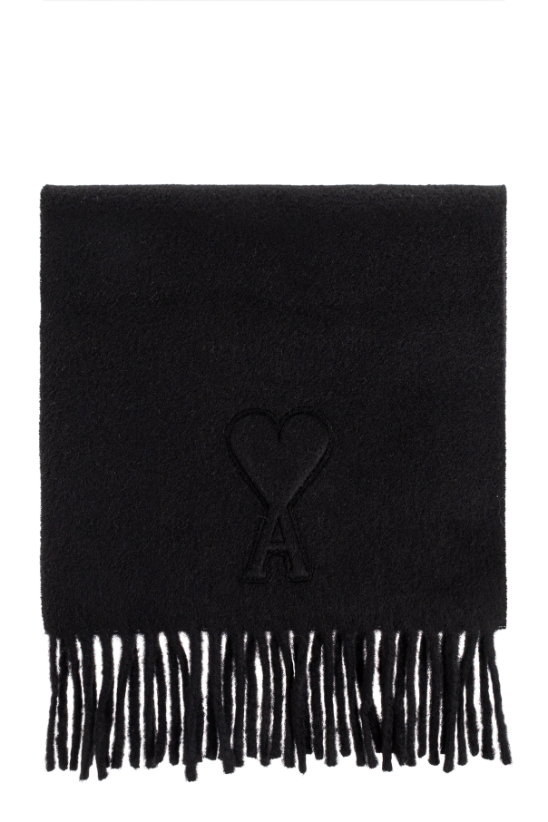 Ami Alexandre Mattiussi Black Wool Scarf With Fringes