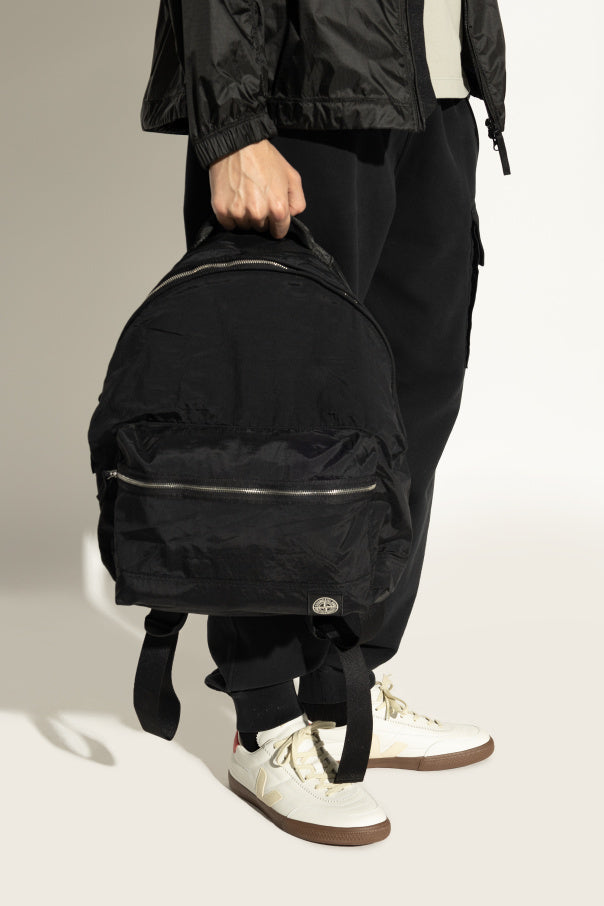 Stone Island Black Backpack With Logo