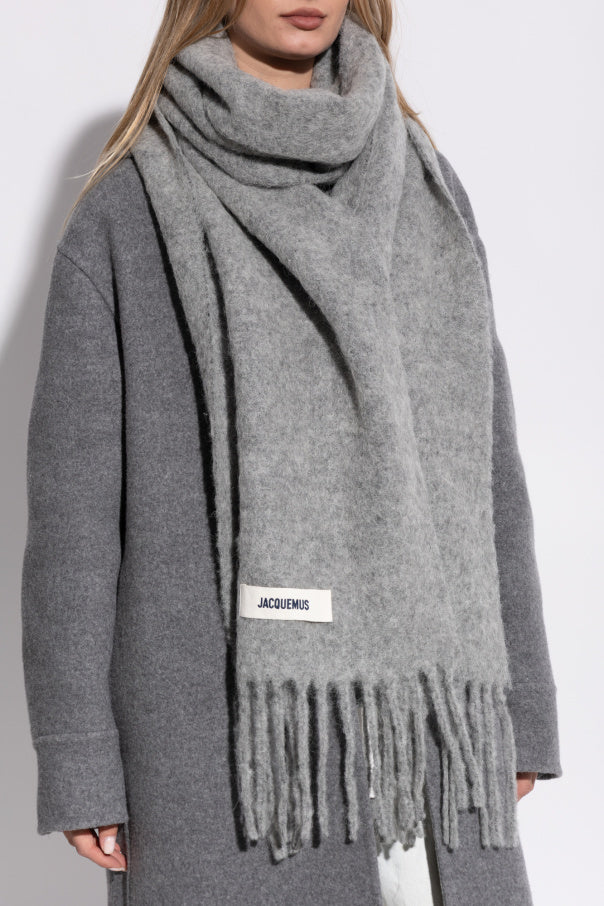 Jacquemus Grey Scarf With Logo Patch