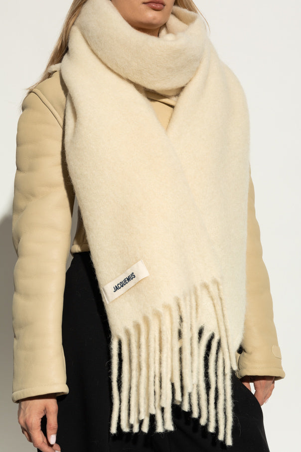 Jacquemus Cream Scarf With Logo Patch