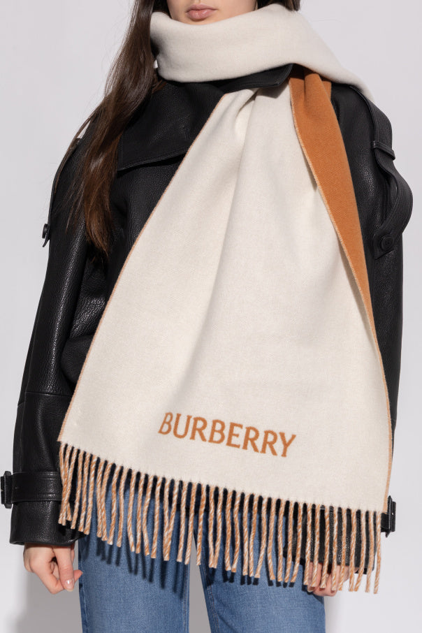 Burberry Cream Cashmere Scarf With Logo