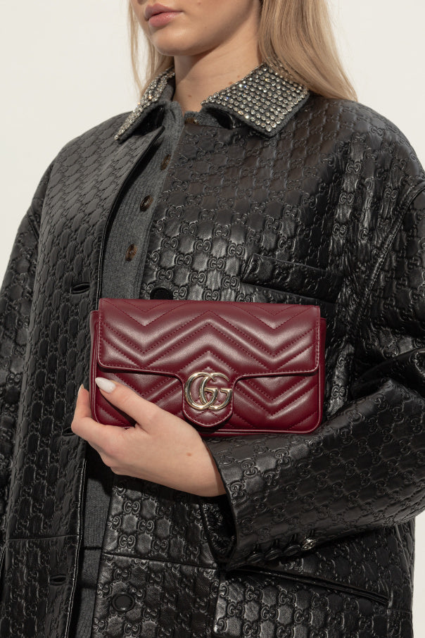 Gucci Burgundy Shoulder Bag GG Marmont Super Mini