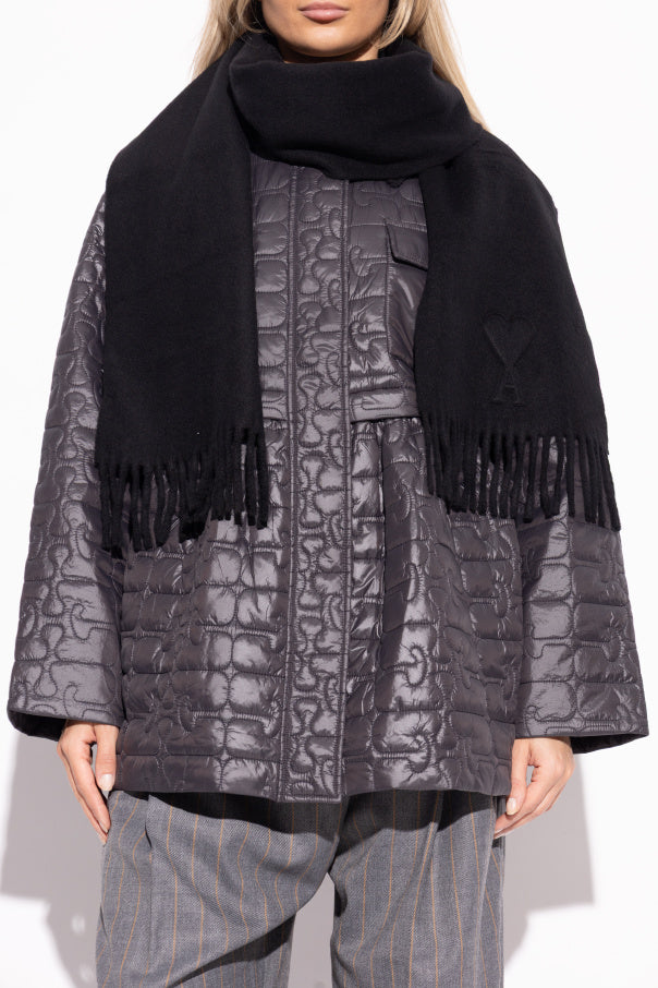 Ami Alexandre Mattiussi Black Wool Scarf With Fringes
