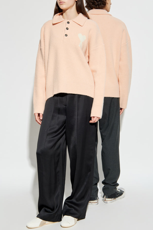 Ami Alexandre Mattiussi Pink Polo Sweater With Logo