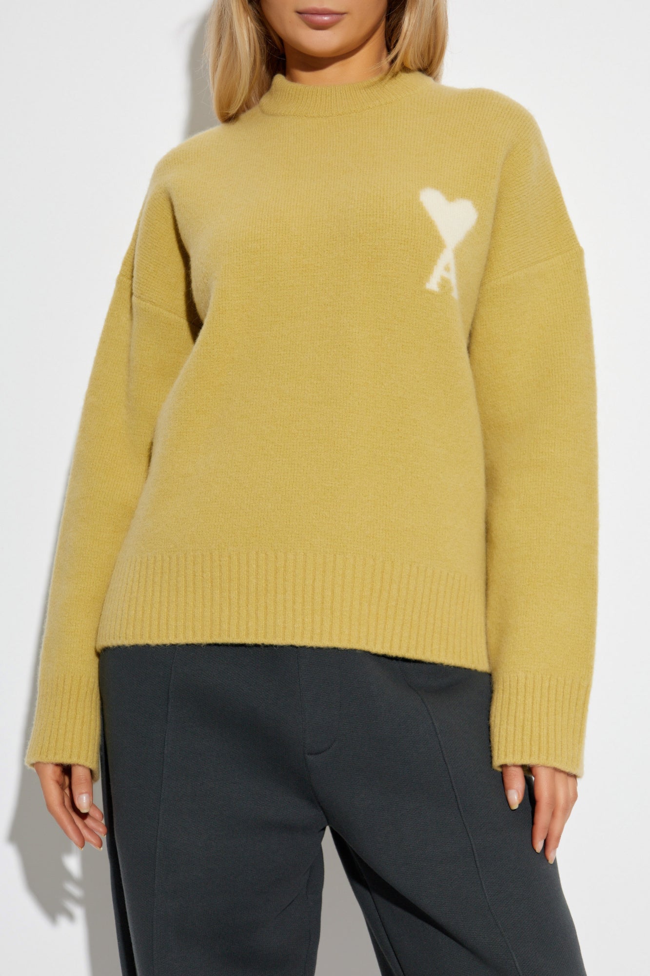 Ami Alexandre Mattiussi Yellow Wool Sweater With Logo