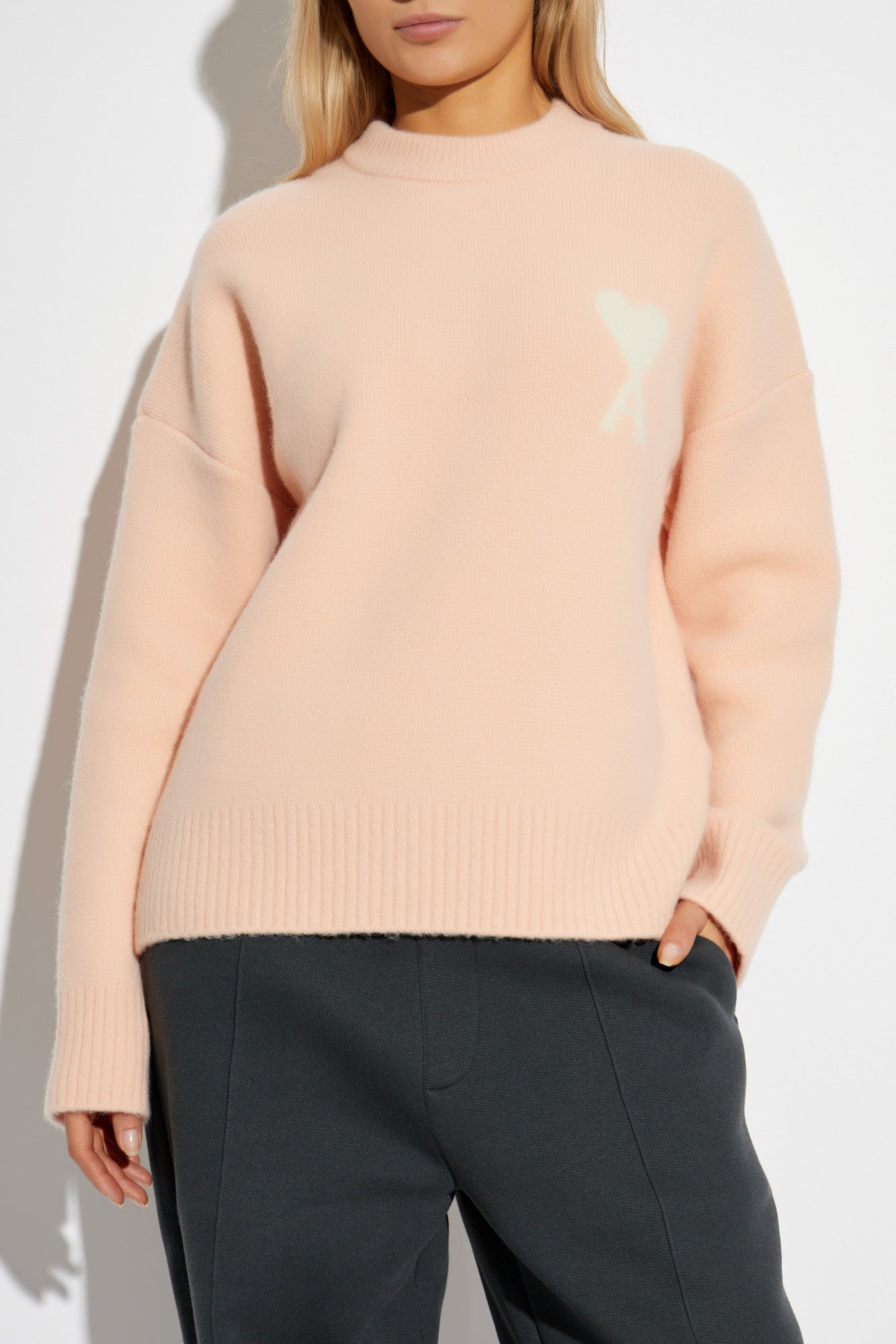 Ami Alexandre Mattiussi Pink Wool Sweater With Logo