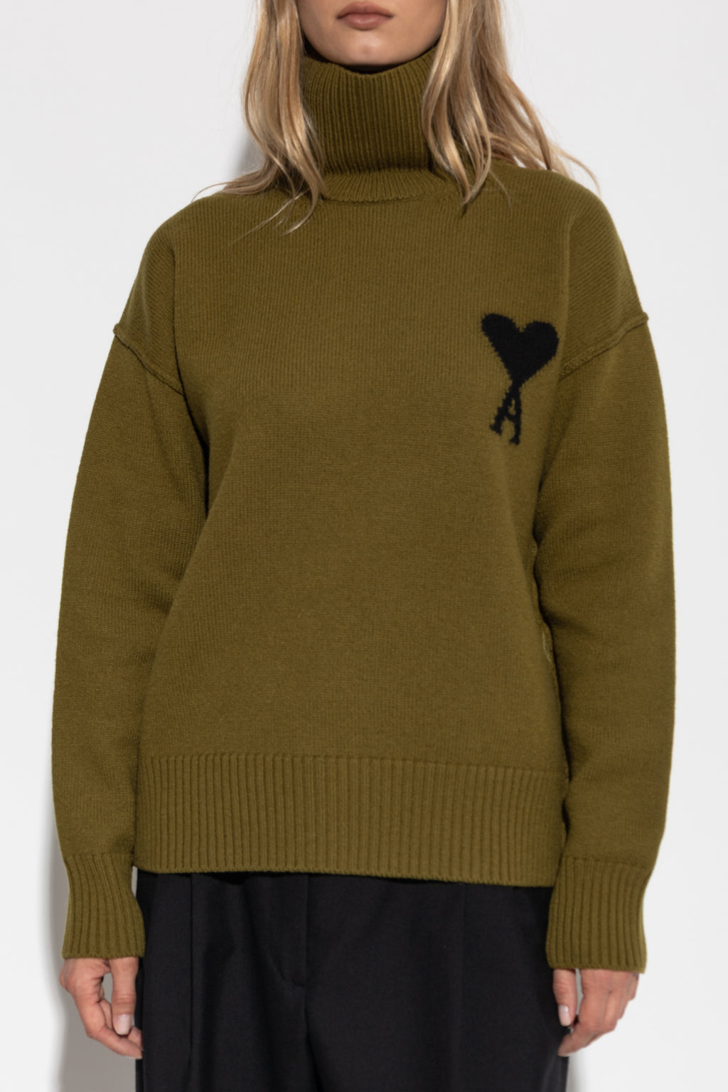 Ami Alexandre Mattiussi Green Turtleneck With Logo
