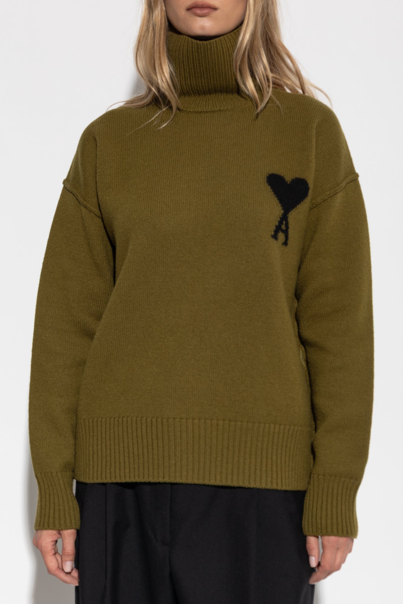 Ami Alexandre Mattiussi Green Turtleneck With Logo