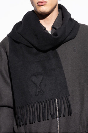 Ami Alexandre Mattiussi Black Wool Scarf With Fringes