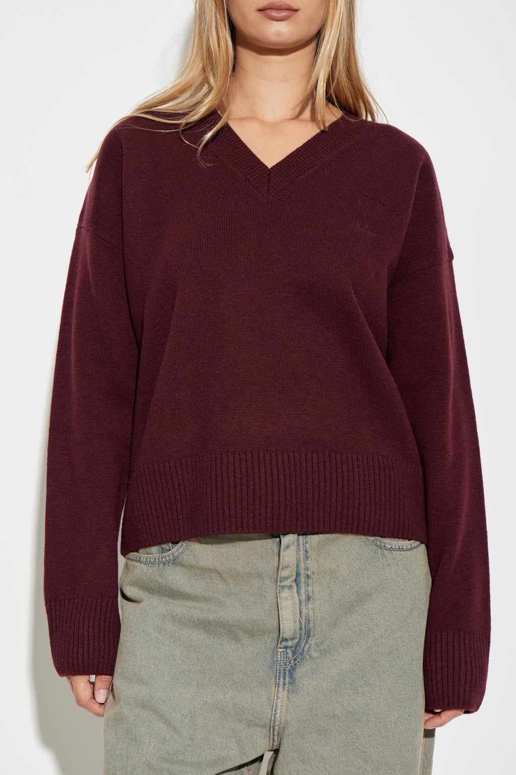 Ami Alexandre Mattiussi Burgundy Wool Sweater