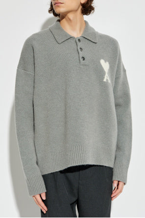 Ami Alexandre Mattiussi Grey Cardigan With Logo