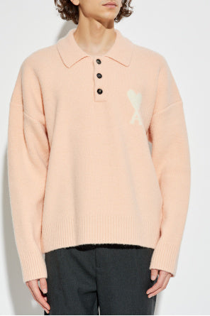 Ami Alexandre Mattiussi Pink Polo Sweater With Logo
