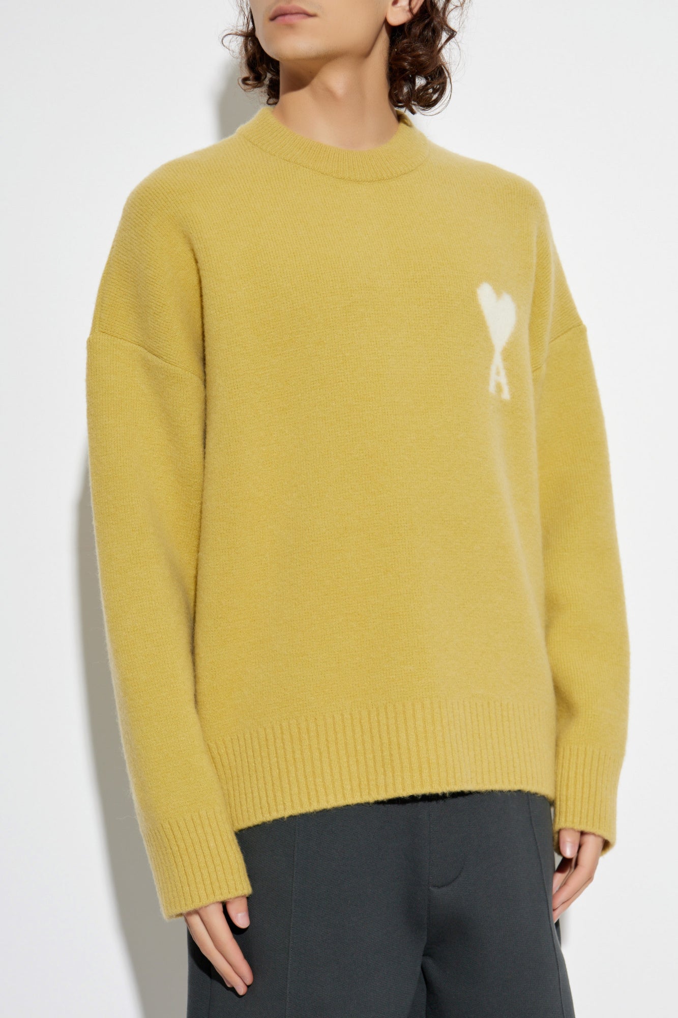 Ami Alexandre Mattiussi Yellow Wool Sweater With Logo